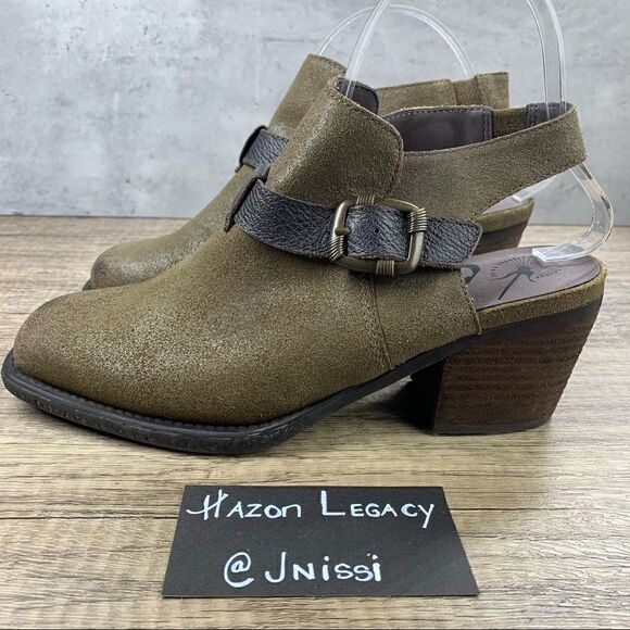 OTBT~Women’s~”Des Peres”~Open Back Bootie Leather~Olive Green~Ankle Strap~Size 8 - Picture 1 of 11